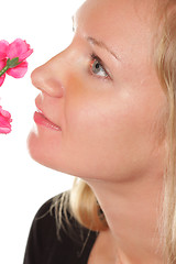 Image showing Girl with flower closeup