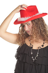 Image showing Pretty girl in a red hat