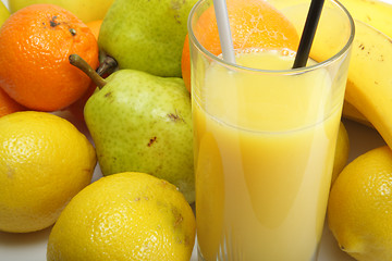 Image showing Orange juice and fruits