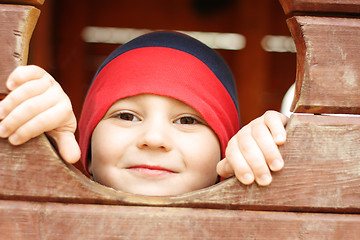 Image showing Head in wooden hole