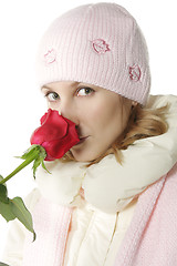 Image showing Winter girl and rose