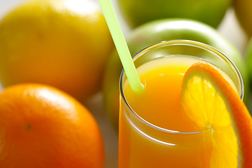 Image showing Orange juice and fruits