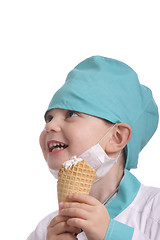 Image showing Laughing doctor with ice cream