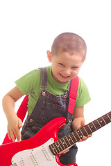 Image showing Laughing little guitarist