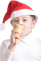 Image showing Santa eats ice-cream