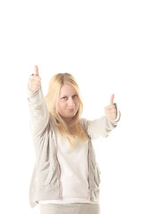 Image showing Thumbs up gesturing blonde