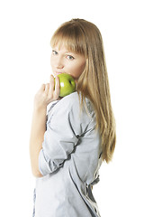 Image showing Woman with green apple