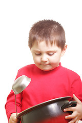 Image showing Boy with saucepan