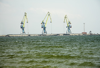 Image showing Lifting cranes in sea port