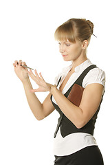 Image showing Businesswoman making manicure