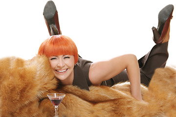 Image showing Woman fur and cocktail