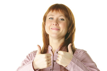 Image showing Redhead with both thumbs up
