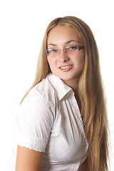 Image showing Fairhaired girl with glasses