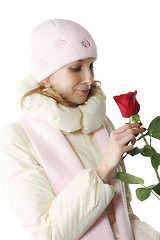 Image showing Woman with red rose sideview