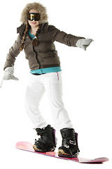 Image showing Girl on snowboard