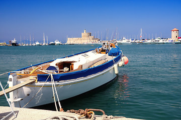Image showing Boat parked in harbor