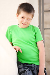 Image showing Boy at white wall