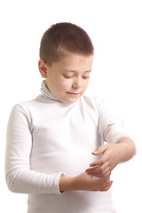 Image showing Boy with bandaged arm