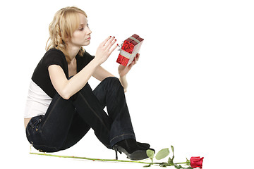 Image showing Girl rose and gift-box