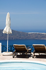 Image showing swimming pool view of volcanic island and mediterranean sea