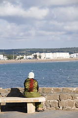 Image showing muslim woman view of essaouira morocco