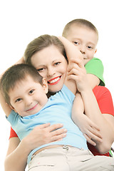 Image showing Happy brothers with mummy