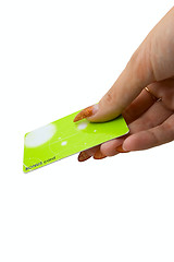 Image showing Female hand hold bonus card 