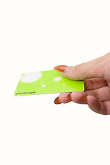 Image showing Female hand hold bonus card 