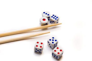 Image showing Chopsticks and dices