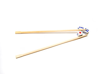 Image showing Chopsticks and dices