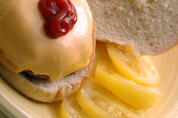 Image showing cheeseburger with tomatoes ketchup