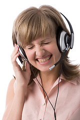 Image showing laughing customer support girl