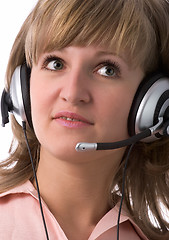 Image showing serious customer support girl