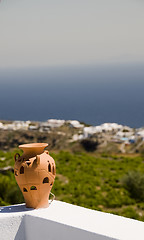 Image showing ceramic vase santorini mediterranean sea view 