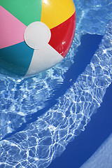 Image showing Beachball in a beautiful blue swimming pool