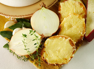 Image showing Cheese Toasts And Fresh Onion