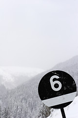 Image showing black ski run sign number six