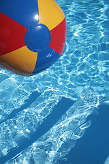 Image showing Beachball in a beautiful blue swimming pool