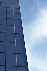 Image showing glass office building with blue sky