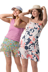 Image showing two smiling women in summer dresses