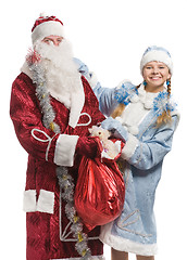 Image showing Snow maiden and Santa isolated in white