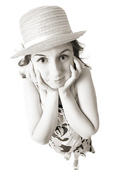 Image showing surprised woman in straw hat