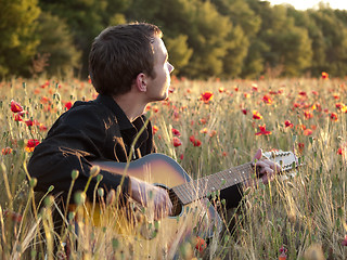 Image showing Guitarist in field
