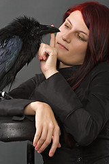 Image showing woman with raven