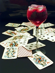 Image showing Wine and cards
