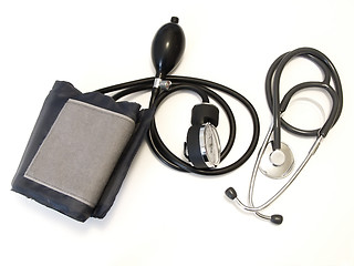 Image showing Medical manometer and stethoscope