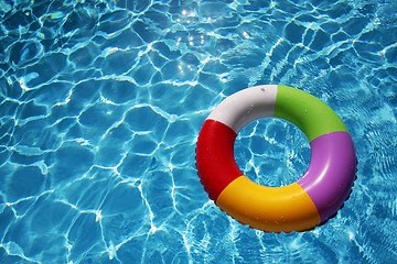 Image showing Inflatable Rubber Ring in a beautiful blue pool