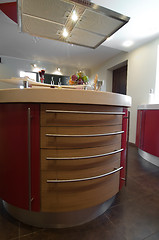 Image showing Red modern kitchen. 