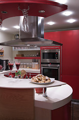 Image showing Red modern kitchen. 