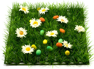 Image showing Easter grass and eggs